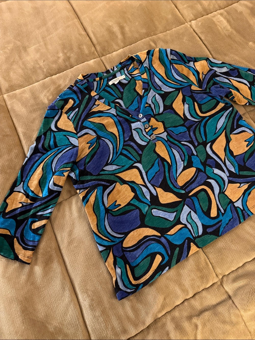 Chico's Multicolor Abstract Print Top - Blue, Teal, Gold